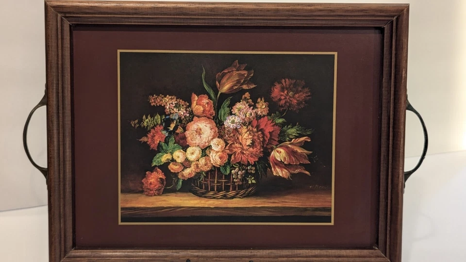 Vintage Pimpernel Serving Tray With Brass Handles Cork Bottom Victorian Florals - Image 3 of 4