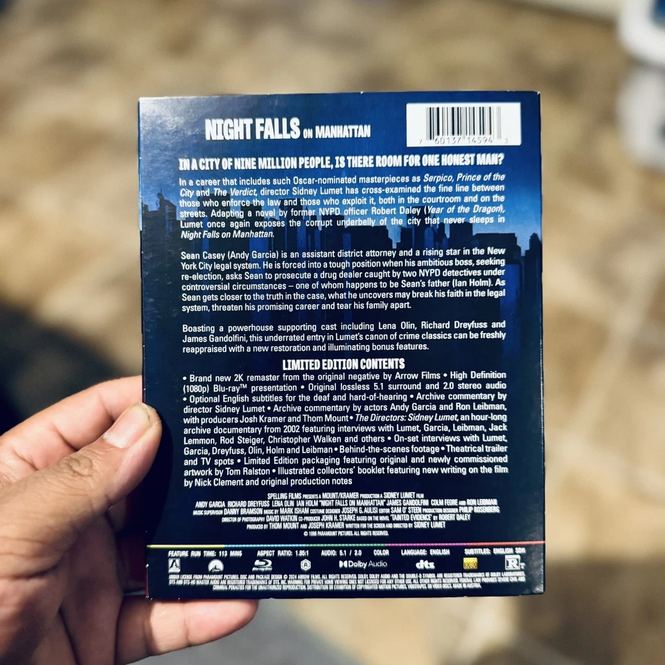 Night Falls on Manhattan (1996) Blu Ray w/OOP Slipcover Arrow Video Foto 2 de 4