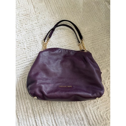 Michael Kors Plum Leather Purple Shoulder Bag with Gold Chain Handles