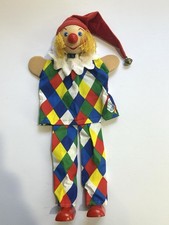 Vintage KERSA German Hand Puppet Wooden Head Harlequin Clown Puppet