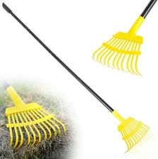 Garden Leaf Rake, 8.7” Wide Metal Rake with 11 Teeth, 59" Adjustable Long Hand