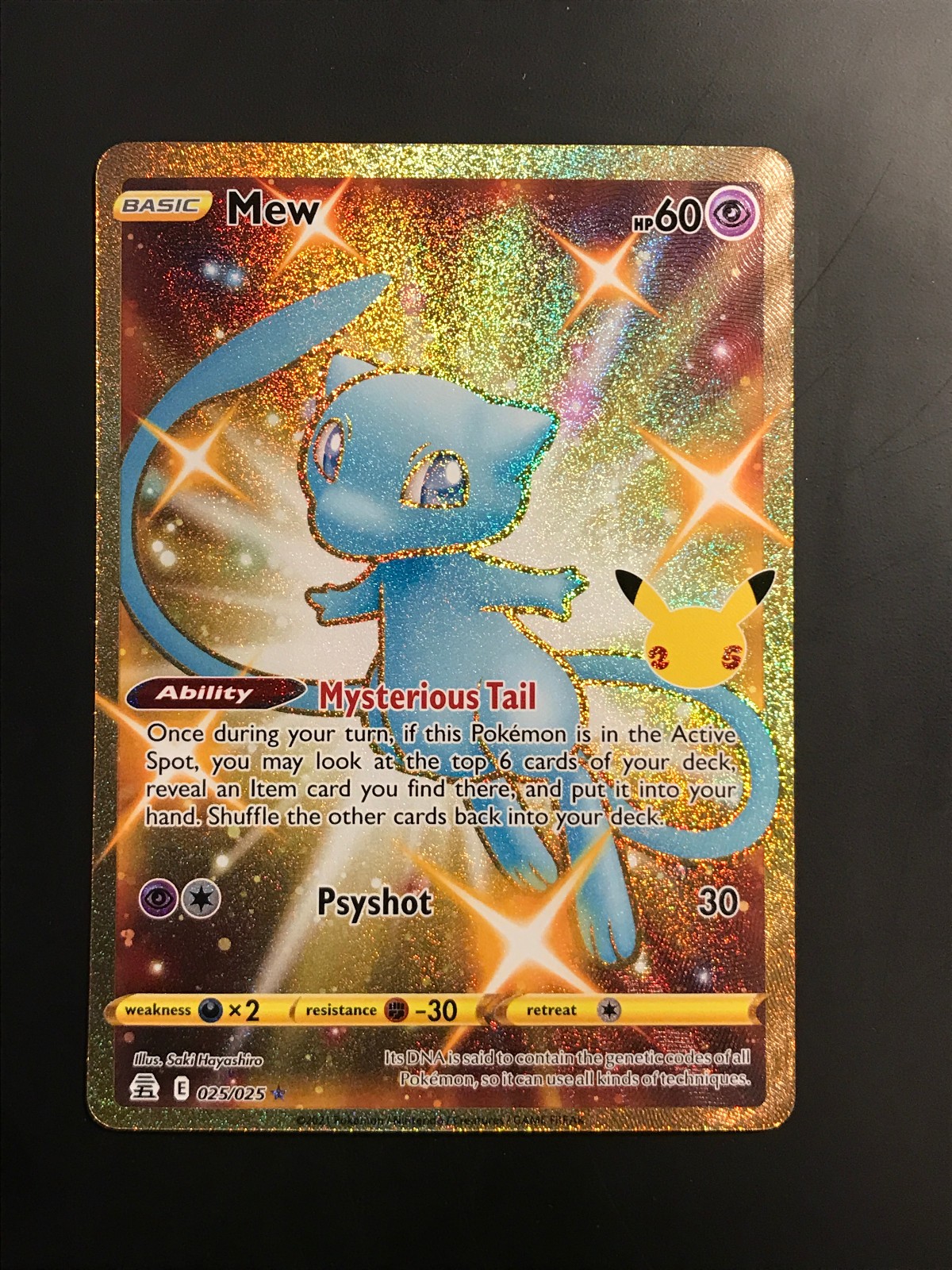 Mew 025/025 Secret Rare Celebrations 25th Anniversary Gold Pokemon Card TCG - NM