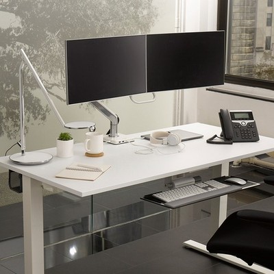 Humanscale M8 Dual Monitor Arm with M/Connect 2 Docking Station and Neat Tech