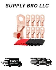 TKDMR 10pcs 1/0 AWG-3/8 Battery Lugs,Heavy Duty Wire Lugs,Ring Terminals,Battery