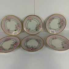 Vtg Thomas Bavaria, Germany HandPainted Plate Pink Rose W/Gold Rim Lot Of 6