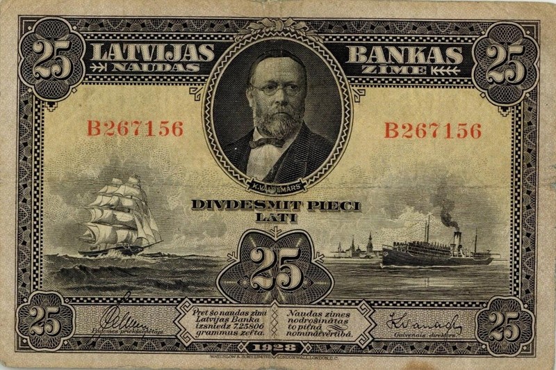 Latvia 25 Lati Currency Banknote 1928