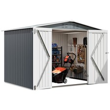 8x6 FT Metal Garden Storage Shed Lockable Double Doors Vents Outdoor Tool Yard