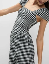 Marks & Spencer Womens Black Cotton Midaxi Midi Checked Women Dress - M&S