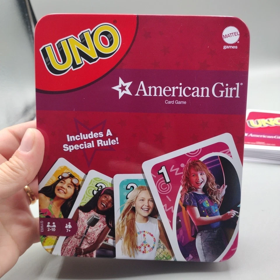 American Girl Uno Card Game in Tin Julie Courtney Nanea Melody **Missing 2 Cards - Image 2 of 4