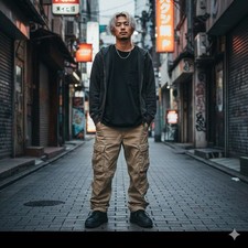 Matchstick Y2K Grunge Japanese Fashion Baggy Relaxed Cargo Pockets Pants Men 29