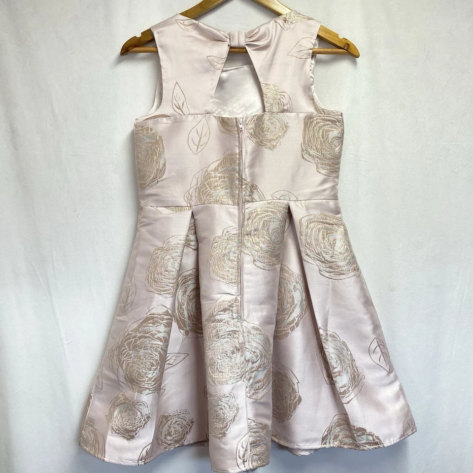 Место без рукавов Jacquard Fit & Flare платье девочек 16 румяна металлический цветочный новый - Изображение 2 из 4