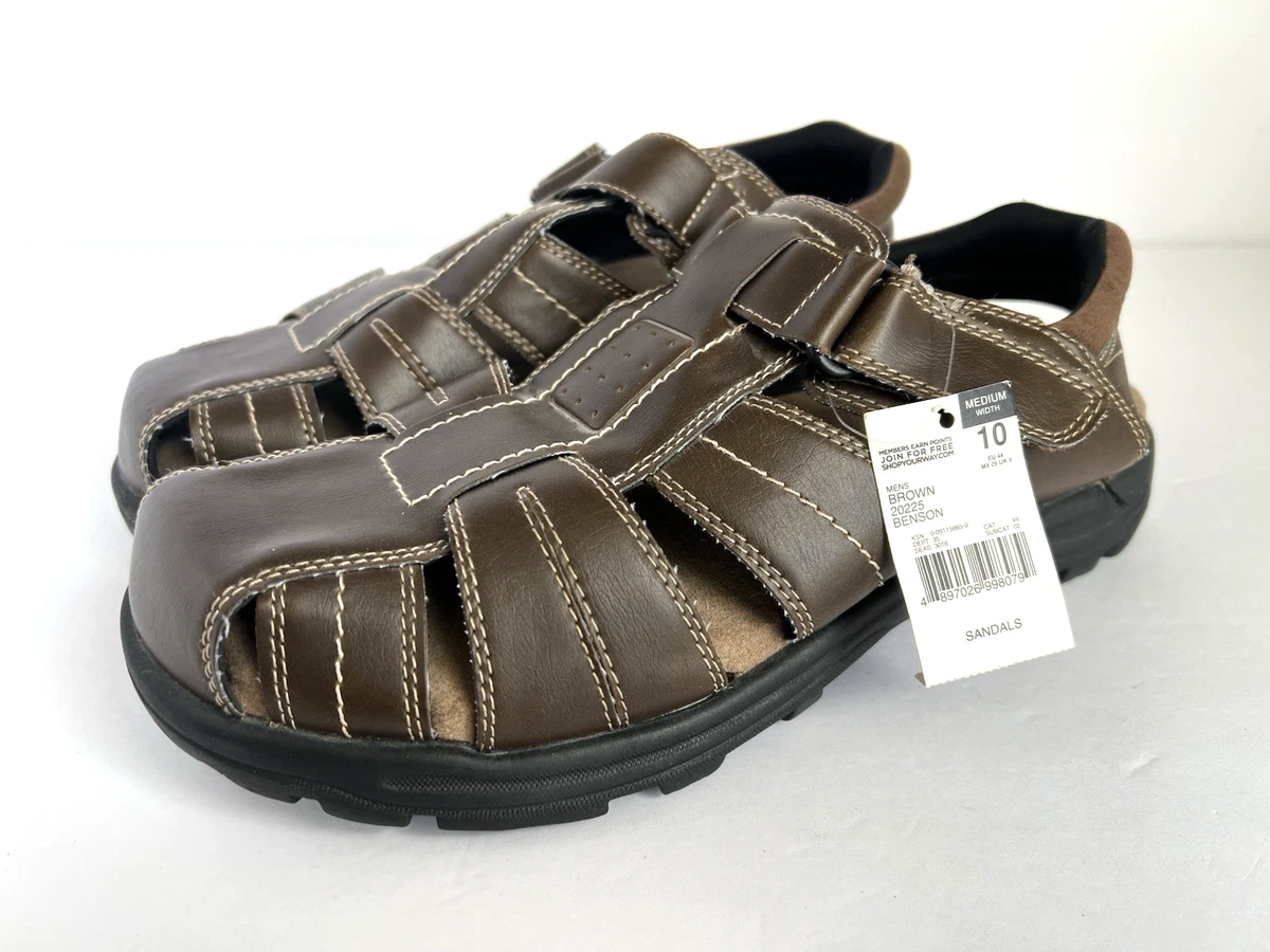 Thom McAn Mens Brown Leather Fisherman Sandals 12 Hook Loop Strap 84505 Mariner Brown Crocskin Leather Fisherman Sandals main image 3