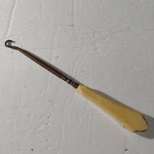 Vintage Metal Brass Button Hook For Shoes, With Celluloid Handle