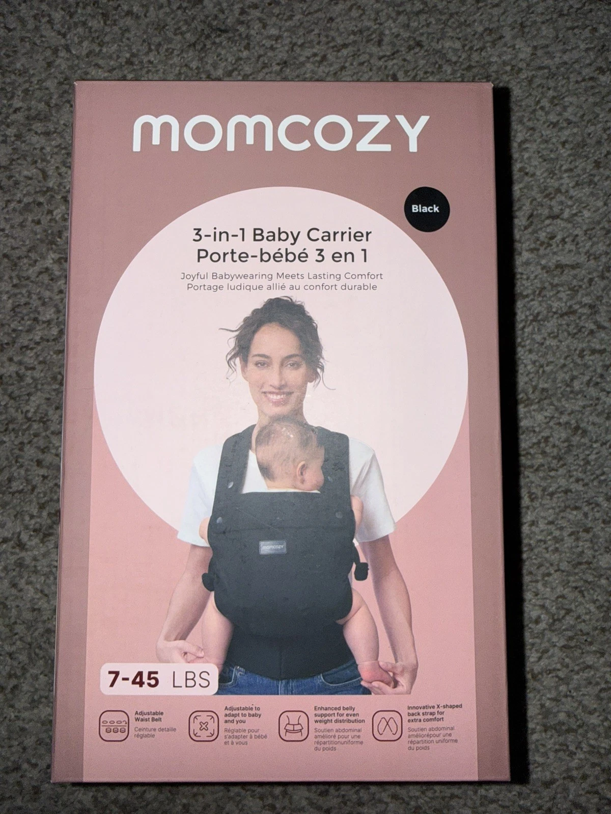 Momcozy 3-in-1 Baby Carrier Mesh version Black Color 7-45lbs New