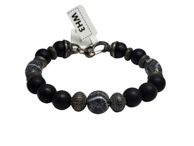 New William Henry Fossilized Coral Frosted Onyx Sterling Silver Beaded Bracelet