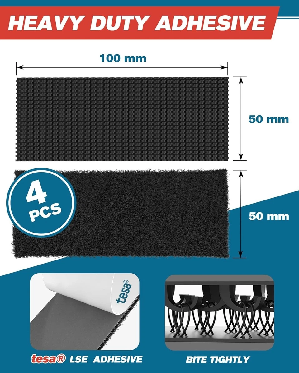 Tiras para colgar cuadros Emitever de alta resistencia, sin 50 mm x 100 mm (4 pares), negras