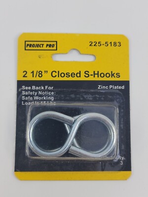 Project Pro Closed S Hooks #809 2-1/8'' Zinc Plated Steel 3 Pack New 225-5183