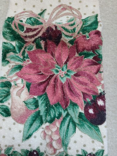 Juego de 4 toallas de cocina Cannon Poinsettia crema malva silenciada verde nuevo - Imagen 2 de 5