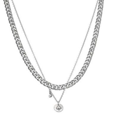Simply Vera Wang Two Row Silvertone Chain Pendant Necklace New