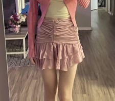 blumarine ruched mini skirt in mauve orchid