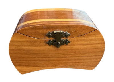 Vintage Cedar Trinket Box Curved Lid Handmade Russian Artisan 4 x 2-1/4 x 2-1/4''