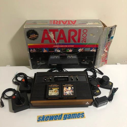 Atari 2600 Woodgrain Console Bundle - Lot with Box and Games