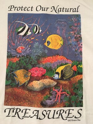 Protect Nature's Treasures Ocean Tropic Fish Sea T Shirt 90s Human-i-Tees Sz L
