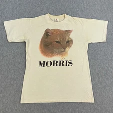 Vintage Morris Cat T-Shirt Youth L (14-16) Off-White 9 Lives Stedman Tag USA 80s