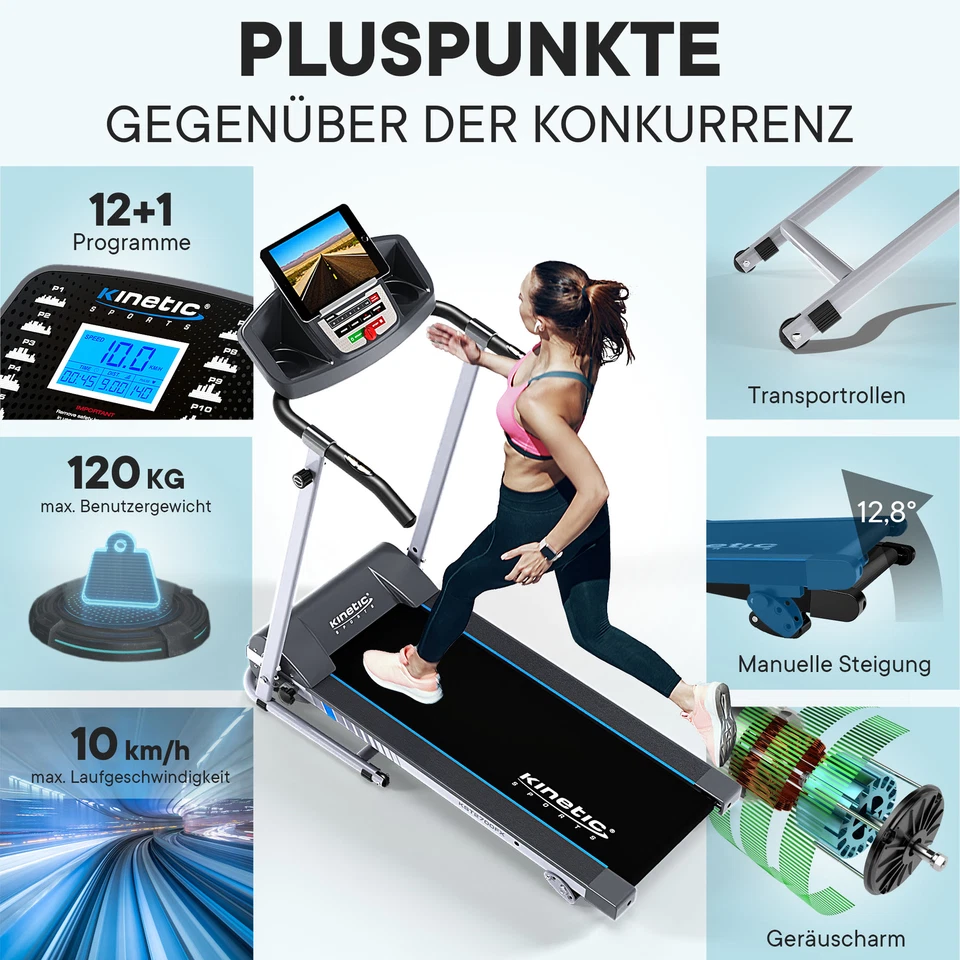 Laufband elektrisch 10 km/h LCD Display Puls Fitness Heimtrainer klappbar 120 kg - Bild 3 von 4