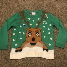 Merry Christmas Ugly Sweater Reindeer Adult S Green Acrylic A32