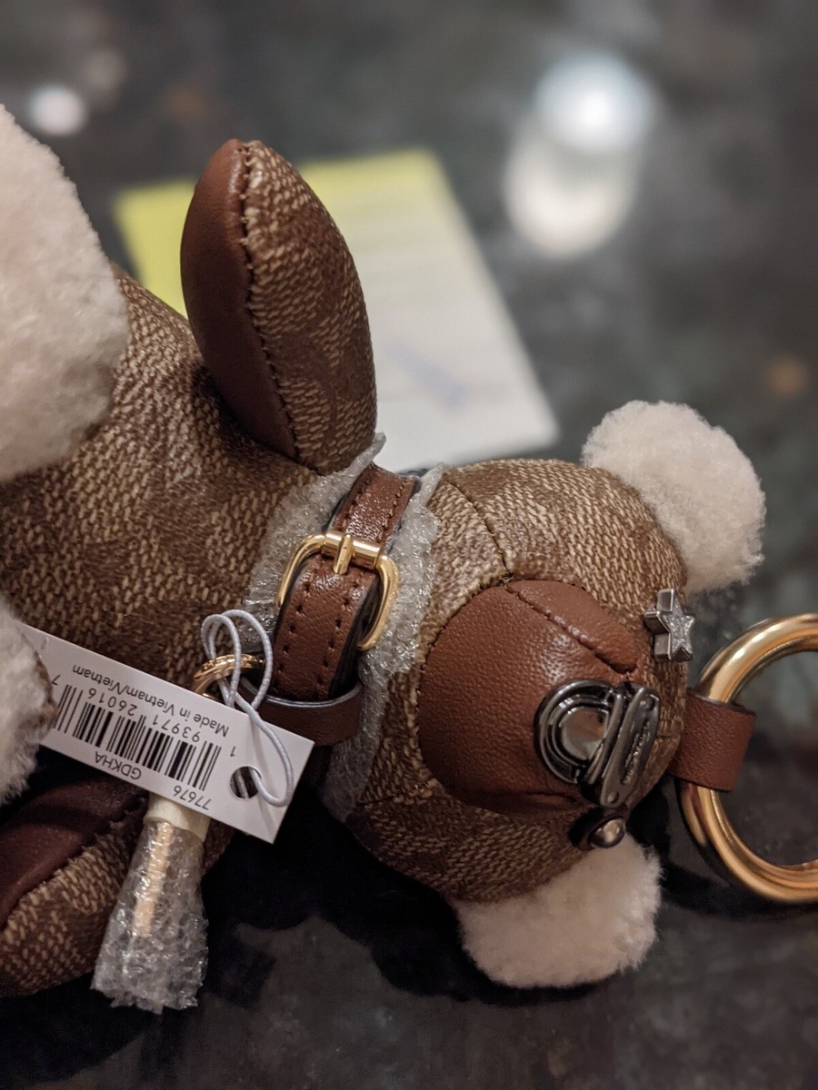 COACH Bear Bag Charm Key Ring 77676 Signature Canvas Leather