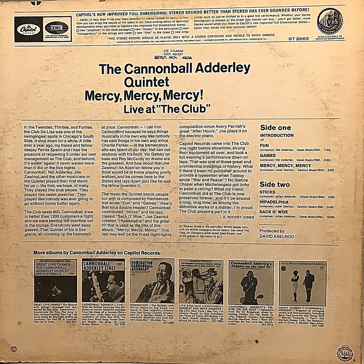 洋楽 LP CANNONBALL ADDERLEY WUINTET L53 THE CANNONBALL ADDERLEY QUINTET 