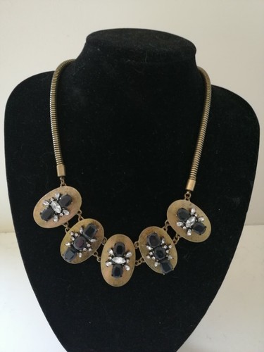 M&S Necklace, Gold Tone With Black Glass in Gift Bag