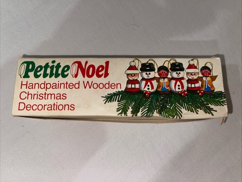 De colección Petite Noel 6 Adornos de Navidad de Madera Pintados a Mano Papá Noel Ángeles Muñecos de Nieve - Imagen 2 de 18