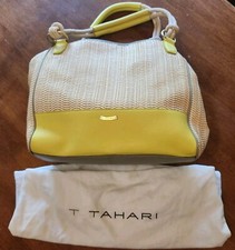 Tahari Yellow Leather And Cotton Tote, Large