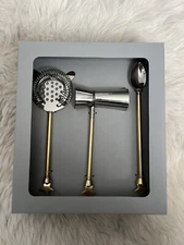 Cocktail Bar Tool 3 Piece Set Includes Jigger, Strainer, and Spoon New