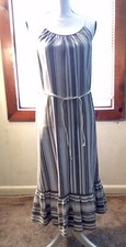 Vince Camuto Blue Dobby Ruffle Hem Striped Halter Midi Dress Size XSmall