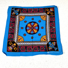 Vtg Bandana Aztec Southwestern Tribal 20 x 19.5 Handkerchief teal USA RN 13960