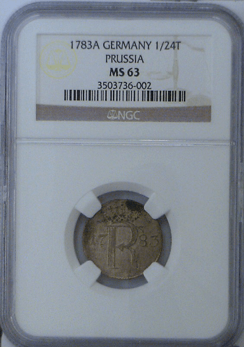 1783 A Germany Prussia 1/24th Thaler Friedrich II (The Great) KM# 296 NGC MS 63 - Picture 4 of 5