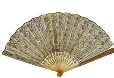 Antique Edwardian Embossed Sequin And Lace Fan