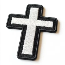 CHRISTIAN CROSS iron-on PATCH embroidered WHITE BLACK CRUCIFIX JESUS BIKER new