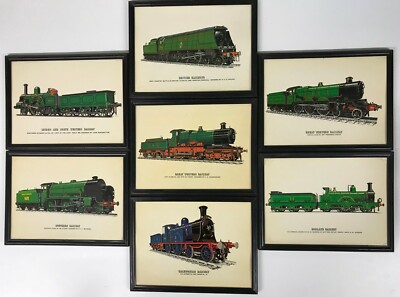 Railway Steam engine prints in plastic frame 26x18cm, GWR BR L&NWR SR MR [Rail]