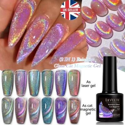 LILY'CUTE New Rainbow Cat Eye Magnetic Nail Gel Nail Polish Reflective Sparkling Colour