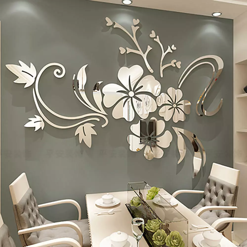 New Design Mirror Wall Sticker Luxury Butterfly Flower Vine