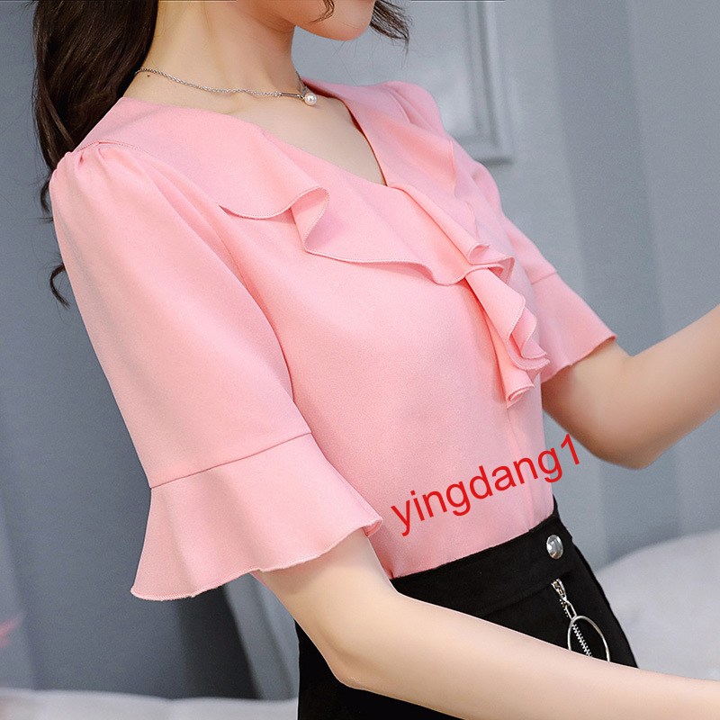 PRINTED RUFFLE SLEEVE CHIFFON A-LINE TOPS