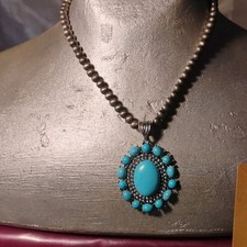 Turquoise Oval Jewelry Set Necklace Earrings Ring Silver Tone