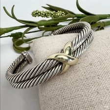 David Yurman Double X Silver 10mm Cable Cuff Classic Bracelet