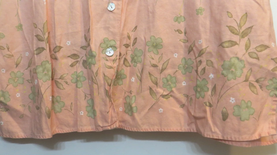 Camisa Dressbarn Mujer 1X Verde Melocotón Floral Abotonada Manga Corta Lino Algodón Foto 4 de 4