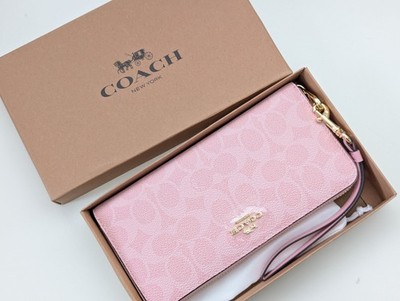 Coach Long Zip Around Wallet Signature Canvas Powder Pink Wristlet CW778