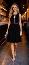 Ellen Tracy Woman Black Sleeveless Beaded Neckline Sheath Dress  SZ 2